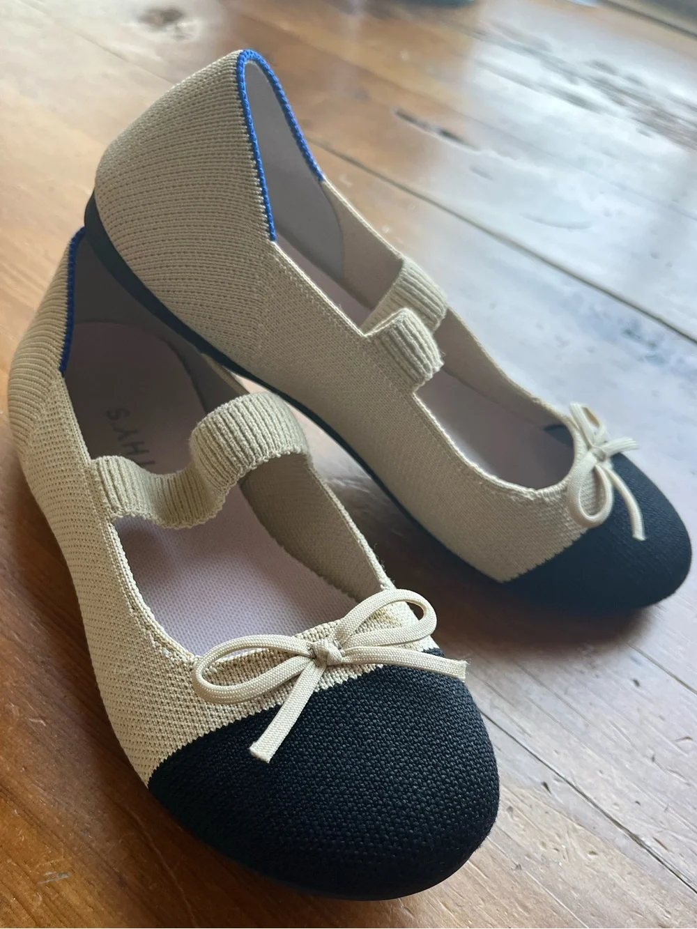 Rothy's Cream and Black Mary Jane Bow Flats for Kids Size 3